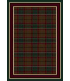 a green and red plaid rug with a black border on the bottom, in an area that