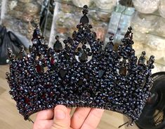 Black Crystal Crown the Queen's Crown Wedding Headpiece | Etsy Black Crystal Crown, Halloween Crown, Black Tiara, Blue Hair Accessories, Paris Model, Headpiece Accessories, Silver Tiara, Headpiece Bridal, Queen Crown