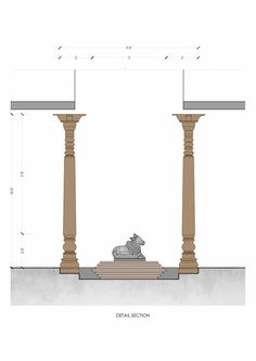 an architectural drawing shows the details of two columns and a statue on top of one column