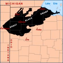 a map of michigan showing the location of great black swamp and where it is located