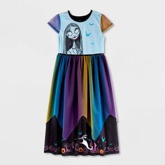 Help your kid showcase their favorite character during bedtime and beyond with The Nightmare Before Christmas Sally Dress-up Nightgown. Made from soft and lightweight fabric, this cap-sleeve nightgown features a graphic of Sally on the bodice and multicolor mesh overlay on the skirt. The hem features a graveyard scene with Zero, tombstones, bats and more for a Halloween-style appeal. Nightmare Before Christmas Girl, The Nightmare Before Christmas Sally, Sally Dress, Princess Nightgowns, Graveyard Scene, Nightmare Before Christmas Sally, One Piece Clothing, Halloween Style, Girls Halloween