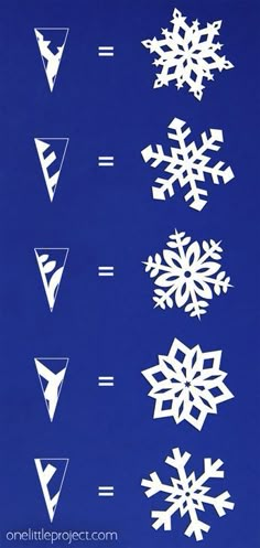 snowflakes are shown on a blue background and have different angles to show them