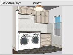 an image of a laundry room with washer and dryer in the corner,