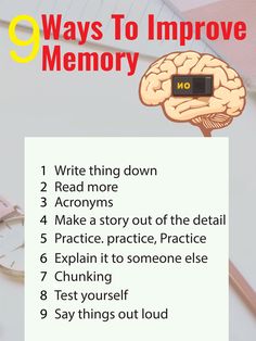 there is an info sheet with the words 9 ways to improve memory written in it