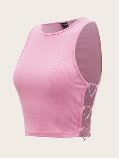 Baby Pink Casual Collar  Fabric Plain Tank Embellished Slight Stretch Summer Women Clothing Dopamine Dressing, Shein Icon, Women Tank Tops, Crop Tank Top, Pink Shirt, Dream Clothes, Cropped Tank Top, Cute Tops, Crop Tank