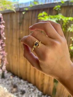 Sterling silver gold plated ring featuring a beautiful blue/purple stone  Adjustable open back but will mostly fit size 6-7.5 Rings Blue Stone, Green Stone Ring, Rings Blue, Trendy Rings, Green Stone Rings, Ring Gifts, Liquid Metal, Blue Stone Ring, Trendy Ring