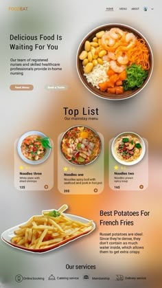 the food website is designed to look like it has many different types of foods in it