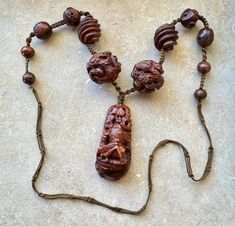 Old Chinese Carved Wood Shou Dragon Hand Knotted  Brown Silk Vintage Antique Long Necklace Antique Long Necklace, Dragon Hand, Brown Silk, Carved Wood, Long Necklace, Vintage Antiques, Necklace Etsy, Hand Knotted, Beauty Book