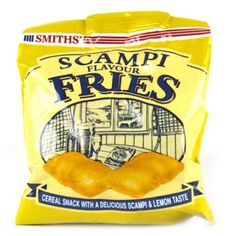 a bag of scampi fries sitting on top of a table