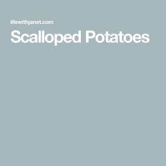 the words scalloped potatoes are written in white on a light blue background,