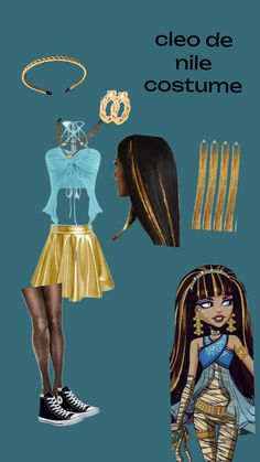 Cute Iconic Halloween Costumes, Cleo And Dulce Halloween, Monster High Cleopatra Halloween Costume, Cleo Monster High Costume Halloween, Cleo Patra Halloween Costume, Lagoona Monster High Costume, Cleo Denile Monster High Costume, Monster High Halloween Costumes Cleo, Cleopatra Monster High Costume