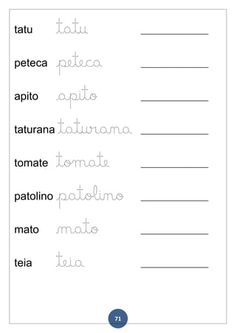 the spanish language worksheet is shown in blue and white, with words that spell out