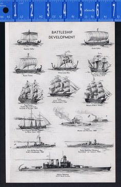 an old book with ships and their names