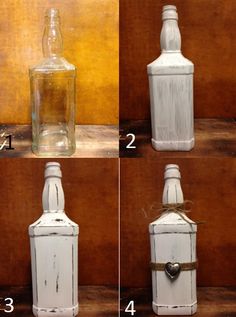 four pictures showing how to make an old fashioned bottle