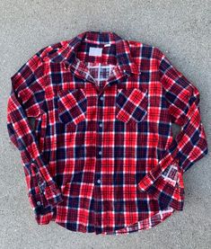 "Look sophisticated in vintage flannel shirt. Brand: King's Road Shop By Sears Made in Hong Kong In excellent condition Dates back to late 70s Listed Size: L Length: 27\" Bust: 44\" Waist: 41\"" Classic Red Flannel Shirt With Pockets, Collared Flannel Shirt With Buttons, Vintage Red Flannel Shirt, Retro Plaid Flannel Top, Red Collared Flannel Shirt With Buttons, Red Flannel Shirt With Button Closure, Red Flannel Shirt With Buttons, Vintage Red Flannel Shirt With Button Closure, Vintage Red Flannel Shirt For Fall