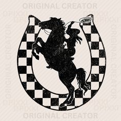 a black and white logo with a horse on it