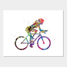 Female cyclist,watercolor,sport,painting -- Choose from our vast selection of art prints and posters to match with your desired size to make the perfect print or poster. Pick your favorite: Movies, TV Shows, Art, and so much more! Available in mini, small, medium, large, and extra-large depending on the design. For men, women, and children. Perfect for decoration. Mountain Biking, Bmx, Bike Cake, Sports Wall Decor, Handmade Poster, Bike Poster, Watercolor Print, Art Boards, Digital Artwork