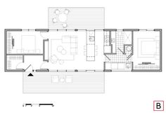 the floor plan for an apartment with two beds and one living room, which is divided into