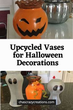 Upcycled Vases for Halloween Decorations Halloween Vase Ideas, Halloween Vases Diy, Repurposed Vases, Upcycle Vases, Halloween Decorations Cheap, Halloween Vase, Upcycle Crafts, Vase Ideas