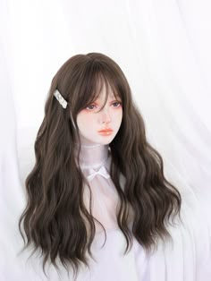 Kawaii Hairstyles Long, Full Bangs Long Hair, Lavender Hair Colors, High Fashion Hair, Curly Hair With Bangs, Lavender Hair, Curly Girl Hairstyles, Long Hair With Bangs