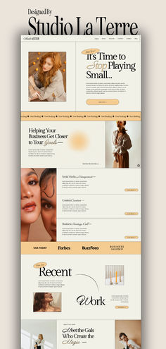 the website design for studio la terre is shown in yellow and white, as well as