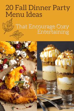 the cover of 20 fall dinner party menu ideas that encourages cozy entertaining