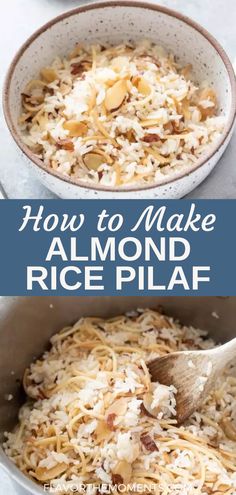 How to Make Almond Rice Pilaf Rice Almondine Recipe, Rice Pilaf Recipe With Almonds, Rice With Almonds Recipes, Rice Palif Recipe, Turkish Pilaf, Almond Rice Recipe, Food Recipes For Dinner Healthy, Almond Rice Pilaf, Healthy Foods Recipes