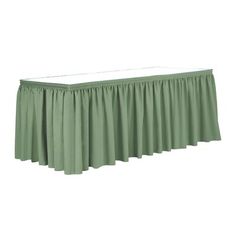 a long table skirt with pleated edges on the top and bottom, in light green