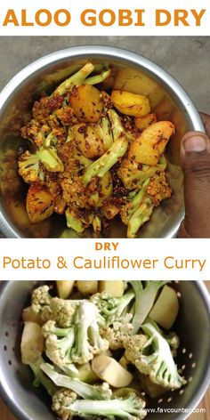 two pictures with different types of food in them and the words aloo gobi dry