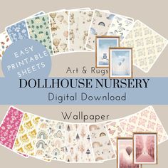 the art and rugs dollhouse nursery digital printable wallpaper is shown in various colors