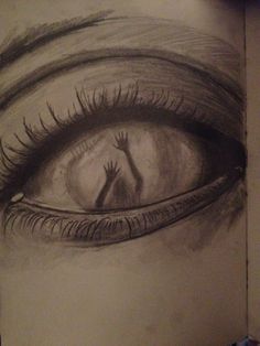 a drawing of someone's eye with their hands in the center