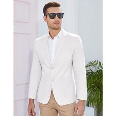 This linen suit made of hight quality cotton linen fabric, which is lightweight, breathable, soft and durable. Professional suit fabric and exquisite tailoring keeps this blazer sharp. This casual sport coat with notch lapel, regular fit, two button closure, left chest real pocket, two real side pockets, inside a real pocket, light shoulder pad. Finished by excellent stitching, this sport coat blazer has a linen texture specially designed for western men, will really make you minimalistic, elega Spring Linen Business Blazer, Office Sport Coat With Welt Pockets In Cotton, Office Cotton Sport Coat With Welt Pockets, Cotton Sport Coat With Welt Pockets For Office, Modern Linen Blazer For Business Casual, Single Button Cotton Sport Coat With Lapel Collar, Solid Single Breasted Cotton Blazer, Spring Linen Blazer With Flat Front, Spring Linen Flat Front Blazer