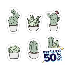 stickers with different types of cactus in pots