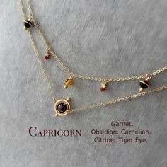 Important There are two styles for Necklace Set. Please select 'Attached Set' if you prefer both necklace attached in one clasp. If you prefer two separate necklace, please select 'Seperate Set'. -Jewelry Description- Our Capricorn Crystal Necklace is designed for those who love natural crystal jewelry Capricorn, the tenth sign of the zodiac, is known for its ambitious and practical nature. Our necklace combines the powerful energies of Garnet, Carnelian, Obsidian, Citrine, and Tiger Eye, to promote grounding, protection, and success. -Benefits of Crystals- All crystal beads in our store are natural and high-grade. - Garnet is believed to be a stone of passion and motivation that promotes success and prosperity. - Carnelian is often associated with motivation, traditionally associated with Capricorn Planet, Capricorn Jewelry, Planet Necklace, Eye Gift, Garnet Crystal, Layered Necklace Set, Set Jewelry, Crystal Charm, Natural Crystals