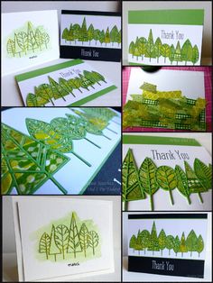 some cards with trees on them and thank you written in the bottom right hand corner