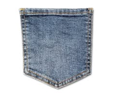 the back pocket of a pair of blue jeans on a white background with clipping for text