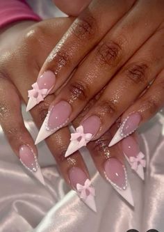 Aesthetic Nail Art, Coquette Nail, Nails Girly, Pink Stiletto Nails, Princess Vibe, Stilleto Nails Designs, Coquette Nails, Aesthetic Nail, Romantic Nails