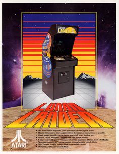 an advertisement for the arcade game's retro video game system, featuring a large screen with