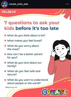 a girl talking on her cell phone with the text 7 questions to ask your kids before it's too late