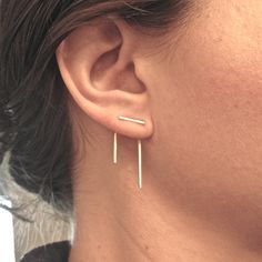 Distinctive Boho Hand-Made Styling - Staple Line Ear Jacket Stud Earrings As Seen On BuzzFeed - 0144 - Virginia Wynne Designs Double Piercing, Double Sided Earrings, Jacket Earrings, Front Back Earrings, Ear Jacket Earring, Earring Jackets, Diane Kruger, Ear Jacket, Stud Set