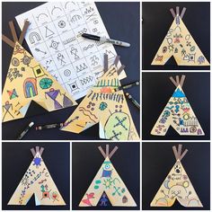 several different pictures of children's crafts made out of paper and colored pencils