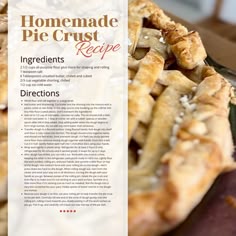 the recipe for homemade pie crust is displayed