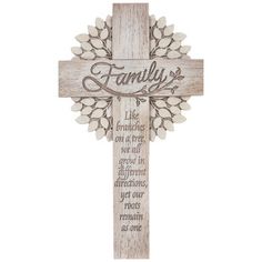 a wooden cross with the words family on it and an ornate design in black lettering