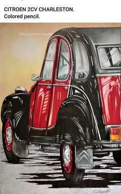 a drawing of a black and red truck