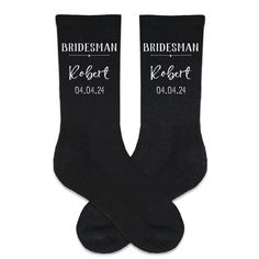 PRICES MAY VARY. Bridesman Socks for Wedding - Personalize these one-of-a-kind wedding socks for the Bridesman with name, wedding date and role. Get same design personalize socks for everyone, no one will miss the party! We have pre-set custom socks for Best Man, Bridesman, Grooms, Father of the bride & groom, uncle, usher, grandfather, ring bearer, ring security and Custom title. Personalized Gift - Give a personal touch for Bridesman on this special day. sockprints custom printed wedding socks Ring Bearer Ring Security, Black Wedding Party, Sublimated Socks, Ring Security, Wedding Roles, Wedding Socks, Personalized Socks, Custom Socks, Comfortable Socks