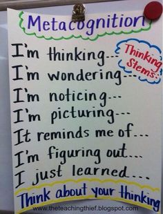 a white board with writing on it that says metacognition i'm thinking