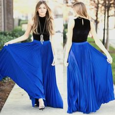 An Absolutely Beautiful, Ultra-Chic, And Stylish Statement Skirt! One Of Those Timeless Fashion Pieces That Will Make Feel Pretty, And Graceful, And Will Be Noticed On Any Occasion. Crafted From Awesome Quality Airy Chiffon (100% Polyester) In Gorgeous Cobalt Blue. It Features A Sleek Pleated Texture, A High-Rise Silhouette, An Underlayer Soft And Stretchy Mini Skirt (100% Polyester), Zip-Side Fastening For An Easy Way In And Out, And A Luxurious Maxi Length. It's Very Feminine And Flattering, Has Great Flow And Movement, And Photographs Very Well From Any Angle. Surprisingly Versatile, Will Look Equally Gorgeous With A Sexy Top That's Cropped Or Fitted, A Polished Crisp Button-Down Shirt, Maxi Pleated Skirt, Timeless Fashion Pieces, Statement Skirt, Pleated Maxi Skirt, Feel Pretty, Fashion Pieces, Cobalt Blue, Pleated Skirt, Timeless Fashion