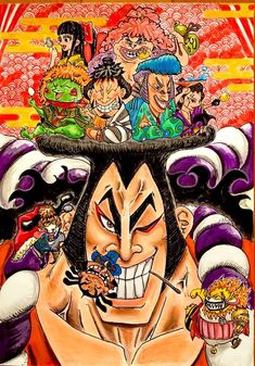 an image of a cartoon character with many different expressions on his face and chest, surrounded by other characters