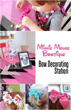 Minnie Mouse Bowtique Bow Decorating Station Party on www.girllovesglam.com Mickey Mouse Birthday Games, Minnie Mouse Games, Birthday Party Details, Minnie Mouse 1st Birthday, Minnie Birthday Party, Minnie Party, Mickey Birthday