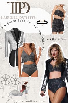 This silver "I can do it with a Broken Heart" outfit has a dark silver sparkly crop top, mini shorts or mini skirt and a silver sequin tailcoat. Pair it with a black pearl choker and some silver dance heels for an easy Eras Tour Outfit! Sparkly Crop Top, Heart Outfit, Silver Outfit, Eras Tour Outfits, Sparkly Crop Tops, Eras Tour Outfit, Silver Outfits, Outfit Cardigan, Dance Heels